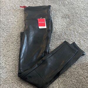 SPANX Black Women's Leggings Liquid Faux Leather